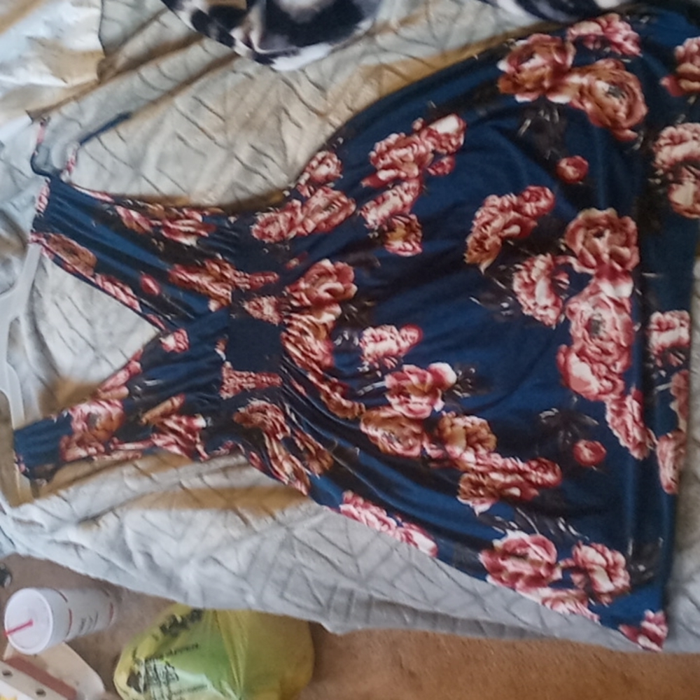 Plunging Front and Back Floral Dress